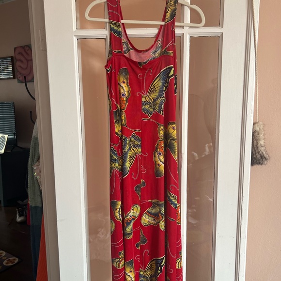 Vtg red maxi dress with butterfly - Picture 2 of 5